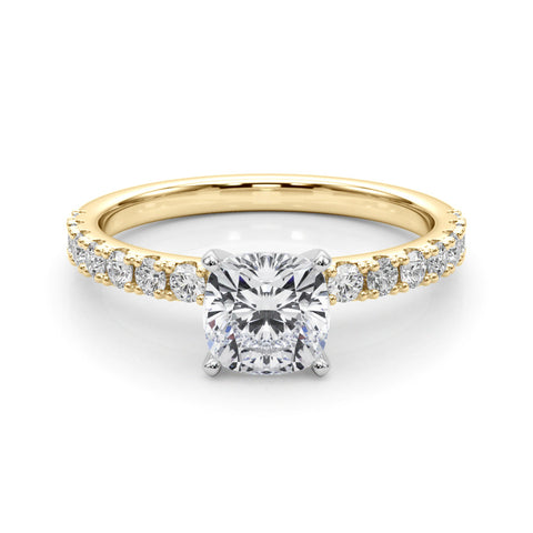Yellow gold Cushion Solitaire Pavé Band with Four-Prong Setting