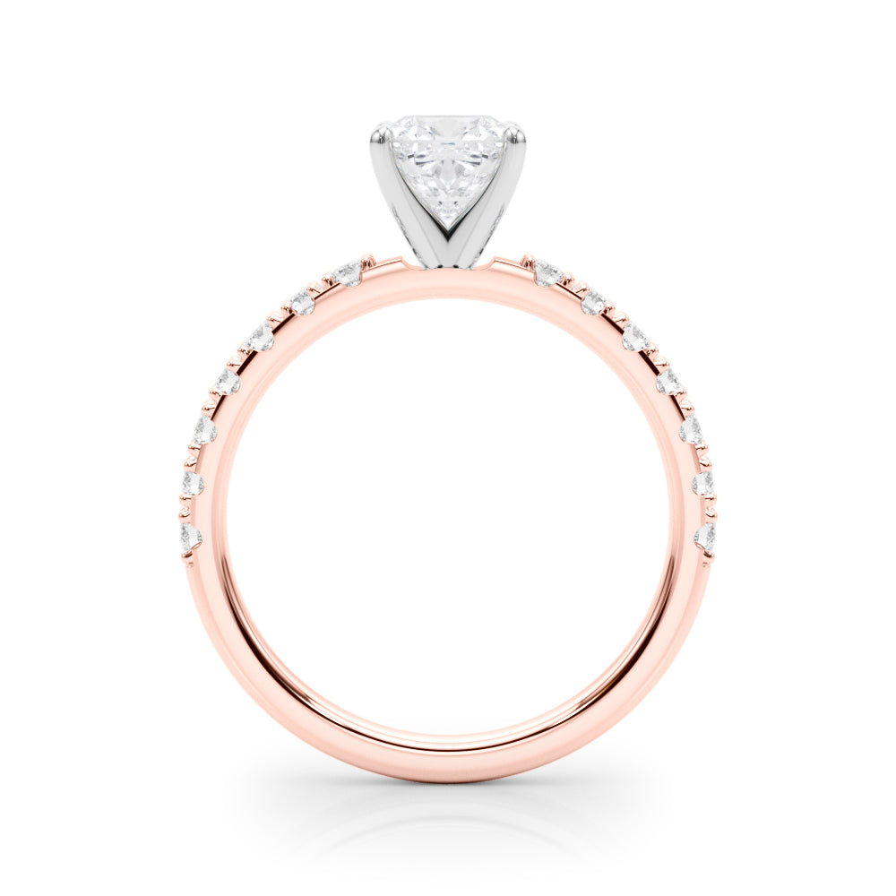 Rose gold Cushion Solitaire Pavé Band with Four-Prong Setting