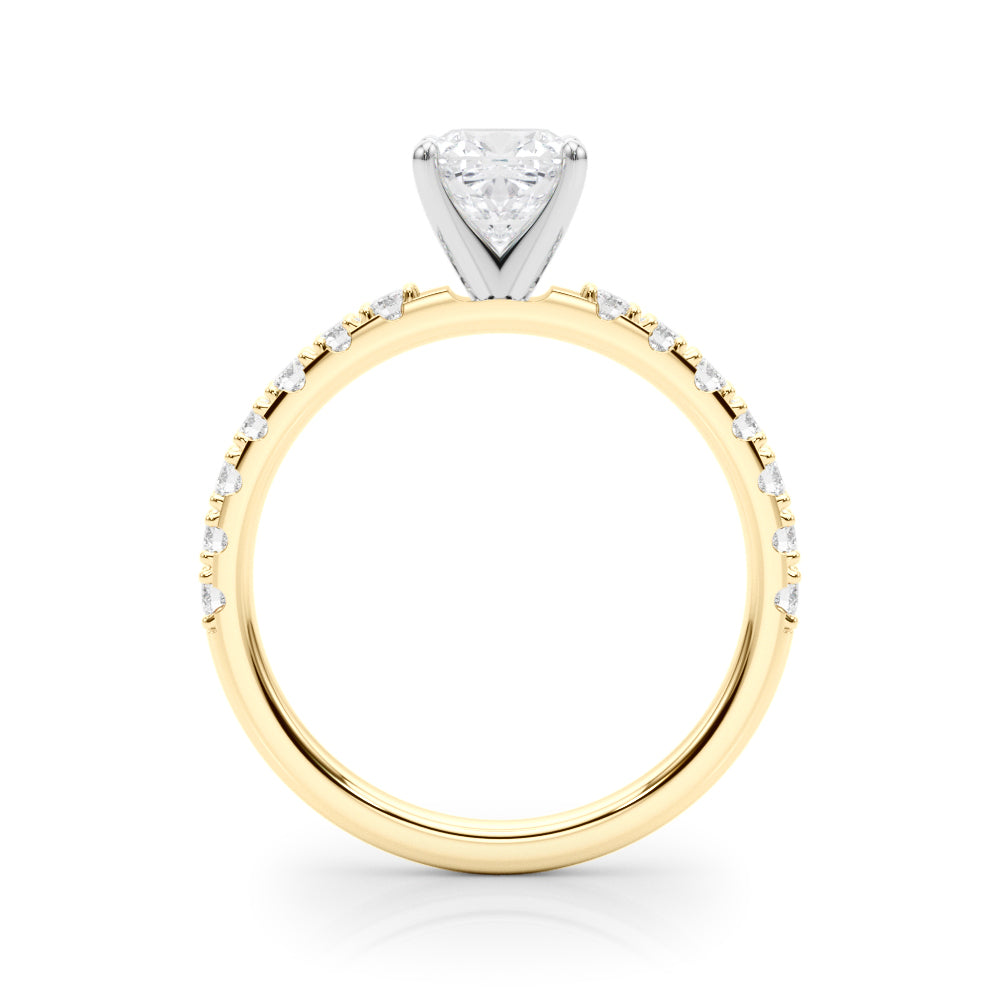 Yellow gold Cushion Solitaire Pavé Band with Four-Prong Setting