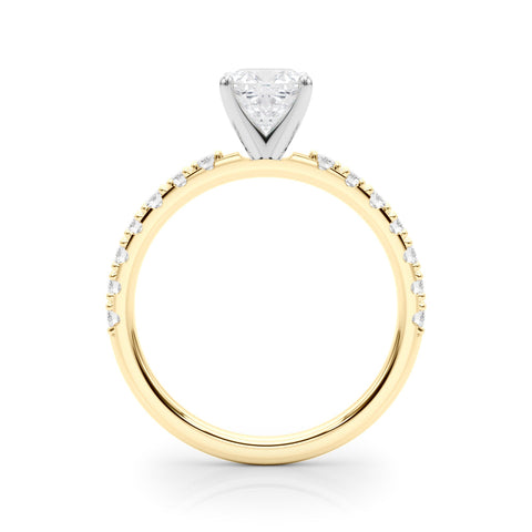 Yellow gold Cushion Solitaire Pavé Band with Four-Prong Setting