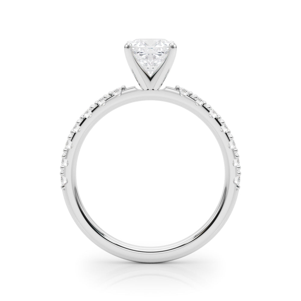 Platinum Cushion Solitaire Pavé Band with Four-Prong Setting