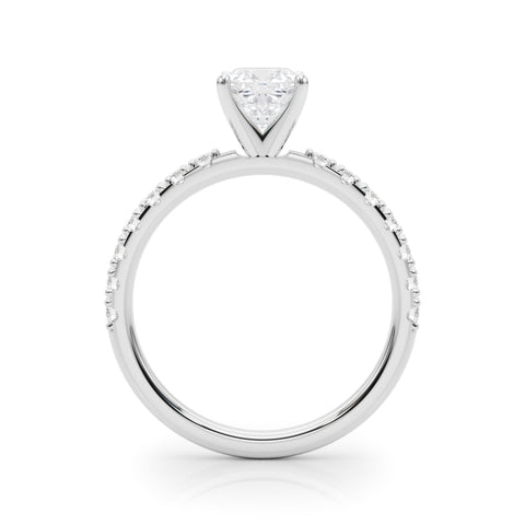 White gold Cushion Solitaire Pavé Band with Four-Prong Setting