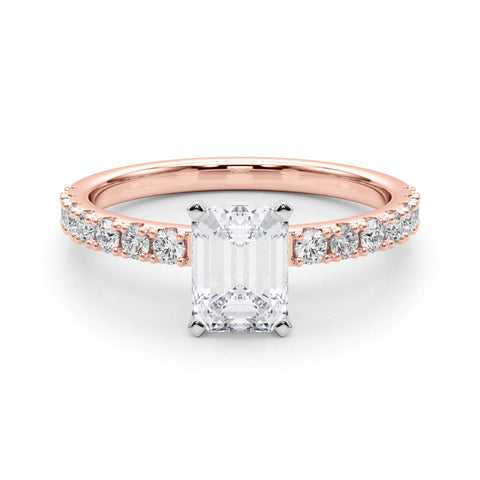 Rose gold Emerald Solitaire Pavé Band with Four-Prong Setting