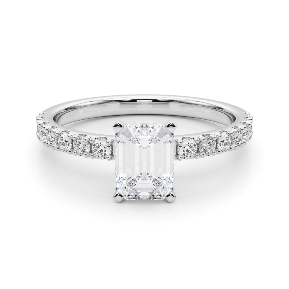 White gold Radiant Solitaire Pavé Band with Four-Prong Setting