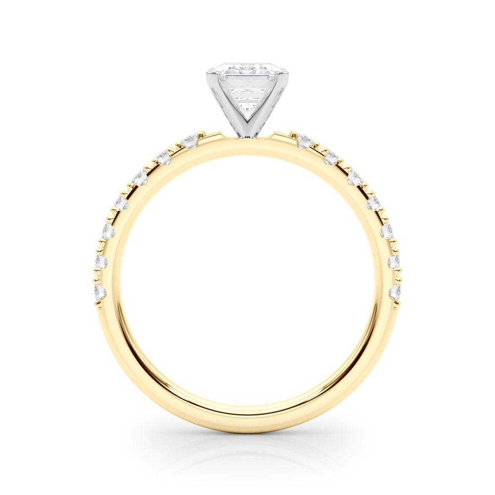 Yellow gold Radiant Solitaire Pavé Band with Four-Prong Setting