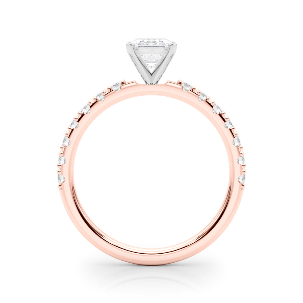 Rose gold Radiant Solitaire Pavé Band with Four-Prong Setting