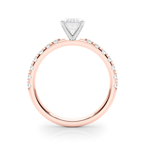 Rose gold Emerald Solitaire Pavé Band with Four-Prong Setting