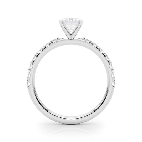 Platinum Emerald Solitaire Pavé Band with Four-Prong Setting