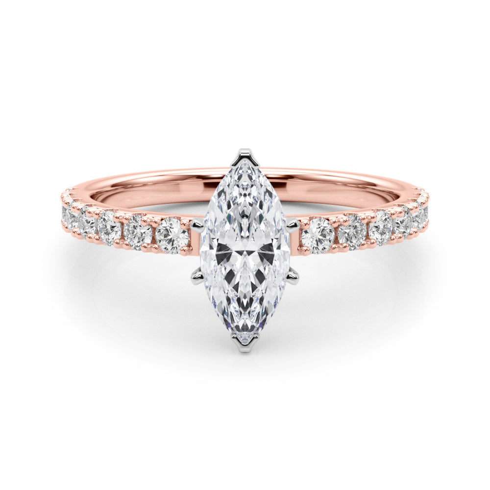 Rose gold Marquise Solitaire Pavé Band with Four-Prong Setting