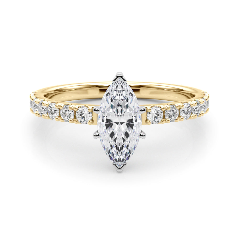 Yellow gold Marquise Solitaire Pavé Band with Four-Prong Setting