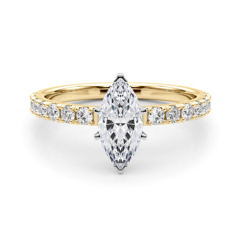 Yellow gold Marquise Solitaire Pavé Band with Four-Prong Setting
