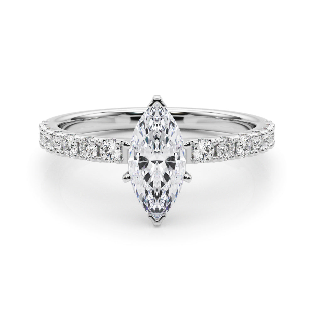 Platinum Marquise Solitaire Pavé Band with Four-Prong Setting