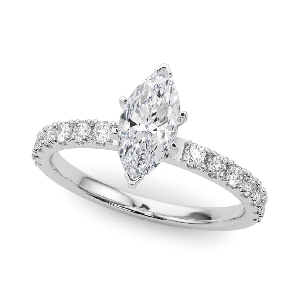 Platinum Marquise Solitaire Pavé Band with Four-Prong Setting