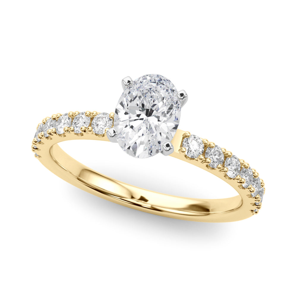 Yellow gold Oval Solitaire Pavé Band with Four-Prong Setting