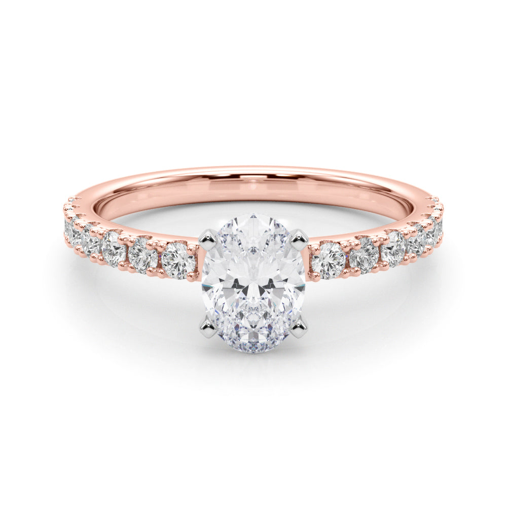 Rose gold Oval Solitaire Pavé Band with Four-Prong Setting
