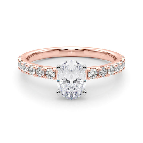 Rose gold Oval Solitaire Pavé Band with Four-Prong Setting