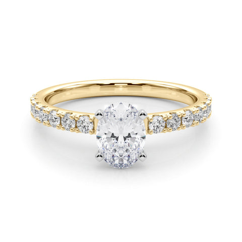 Yellow gold Oval Solitaire Pavé Band with Four-Prong Setting