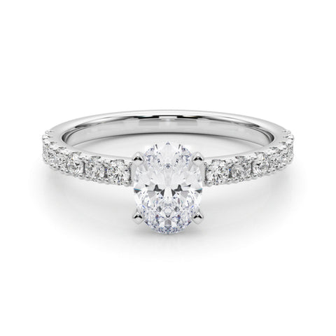 White gold Oval Solitaire Pavé Band with Four-Prong Setting