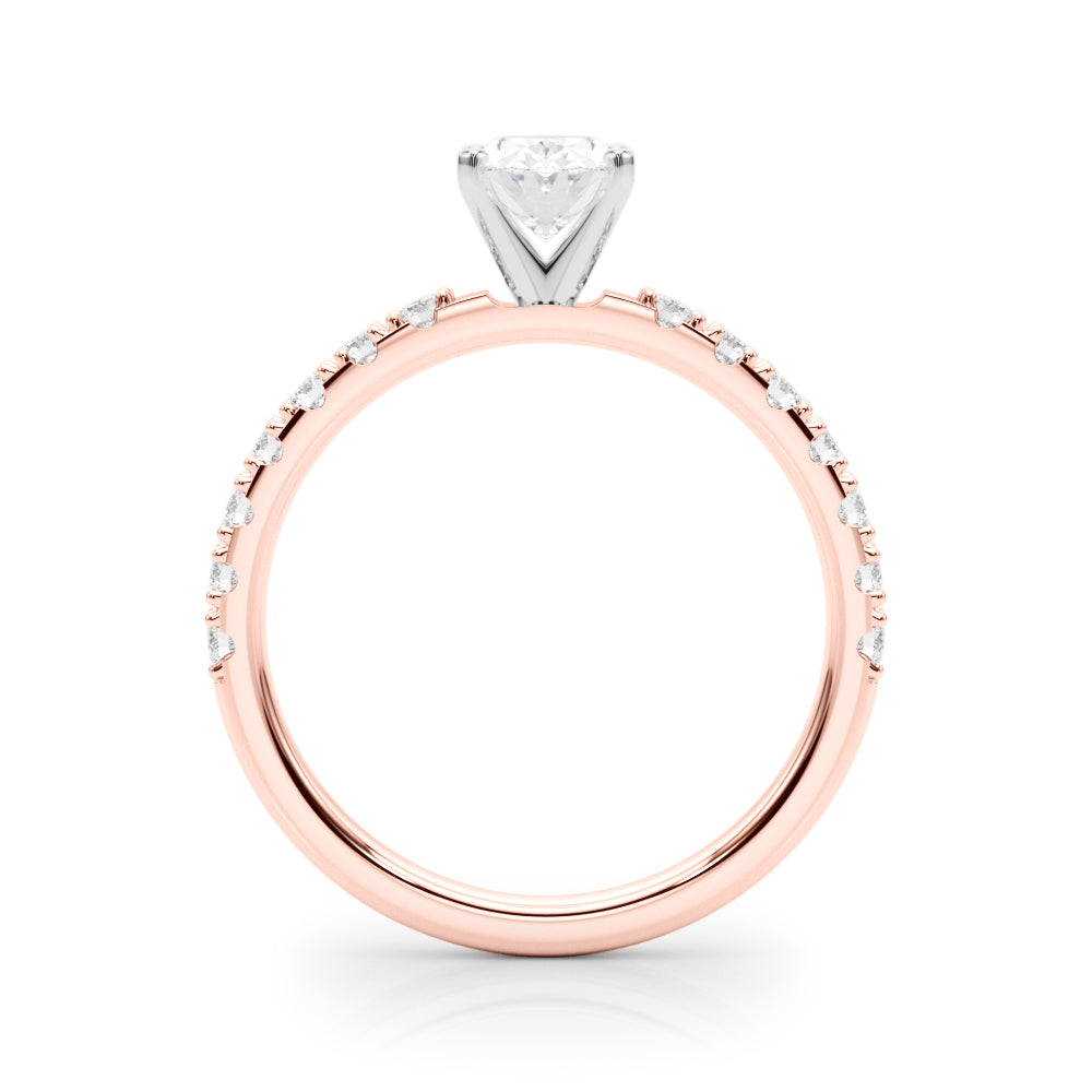 Rose gold Oval Solitaire Pavé Band with Four-Prong Setting