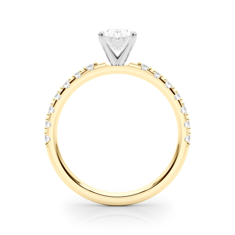 Yellow gold Oval Solitaire Pavé Band with Four-Prong Setting