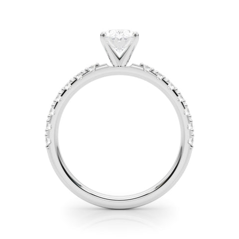 White gold Oval Solitaire Pavé Band with Four-Prong Setting