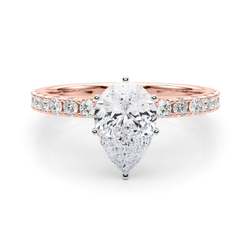 Rose gold Pear Solitaire Pavé Band with Four-Prong Setting