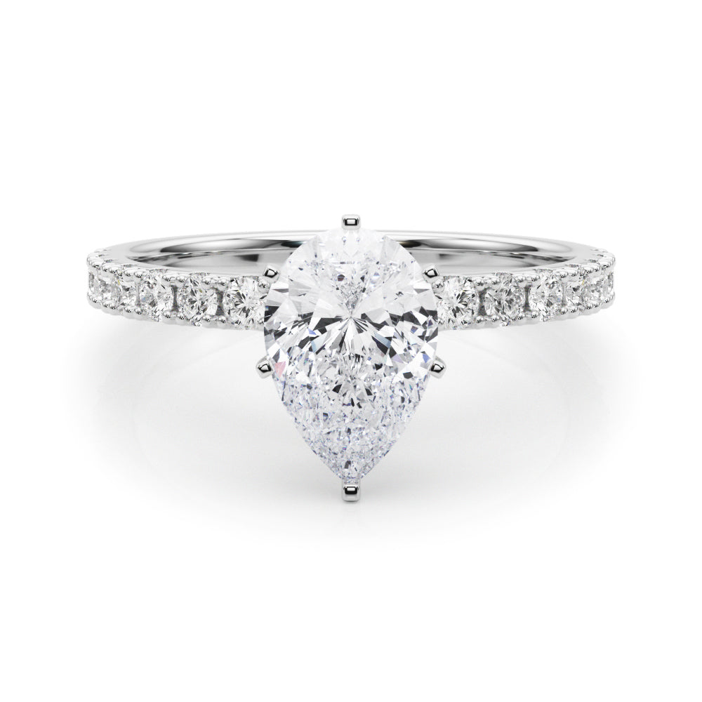 White gold Pear Solitaire Pavé Band with Four-Prong Setting