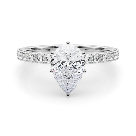 White gold Pear Solitaire Pavé Band with Four-Prong Setting