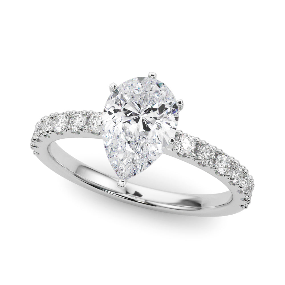 Platinum Pear Solitaire Pavé Band with Four-Prong Setting