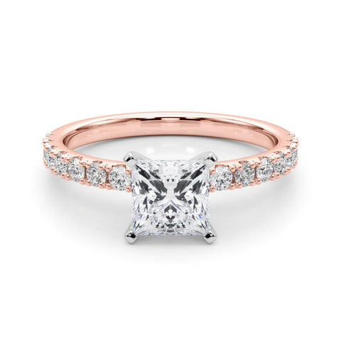 Rose gold Princess Solitaire Pavé Band with Four-Prong Setting