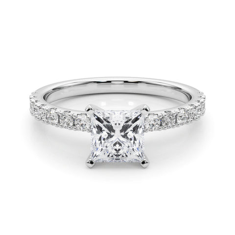 White gold Princess Solitaire Pavé Band with Four-Prong Setting