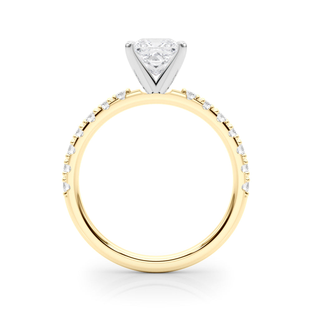 Yellow gold Princess Solitaire Pavé Band with Four-Prong Setting