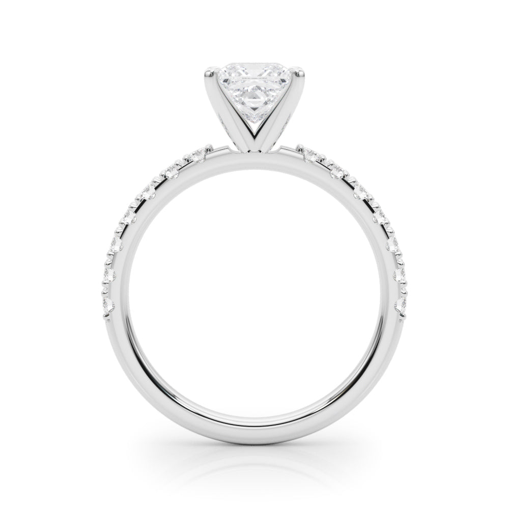 Platinum Princess Solitaire Pavé Band with Four-Prong Setting