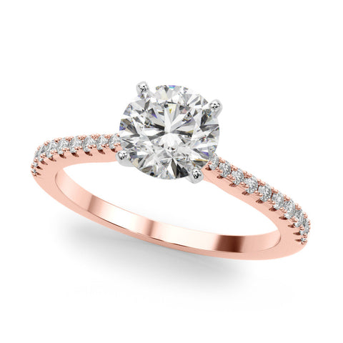 Rose gold Heart Cut Solitaire Diamond Engagement Ring with Pave Band and Four-Prong Setting