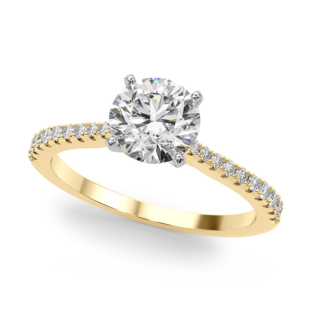 Yellow gold Heart Cut Solitaire Diamond Engagement Ring with Pave Band and Four-Prong Setting