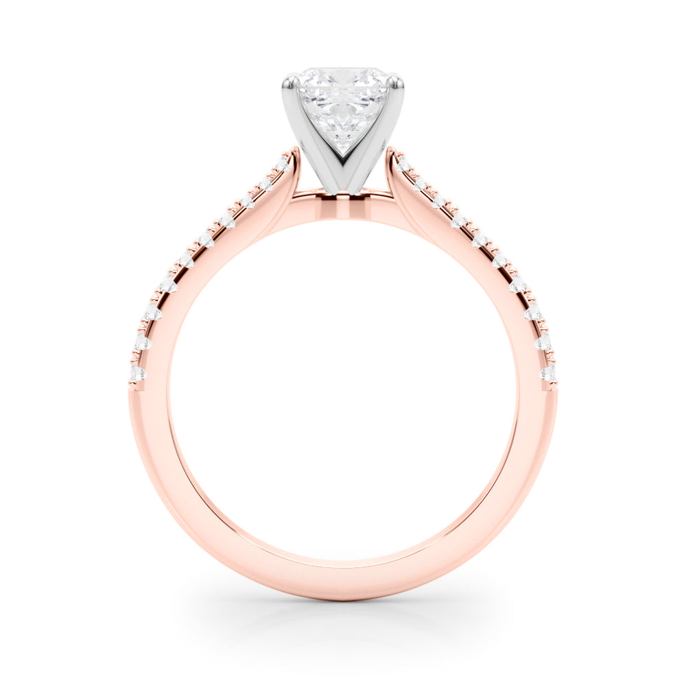 Rose gold Cushion Cut Solitaire Diamond Engagement Ring with Pave Band and Four-Prong Setting