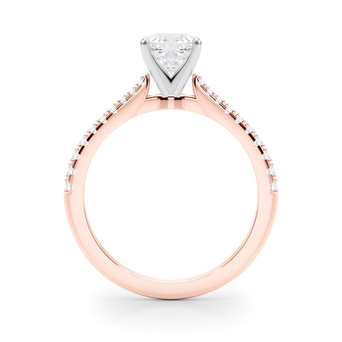 Rose gold Cushion Cut Solitaire Diamond Engagement Ring with Pave Band and Four-Prong Setting