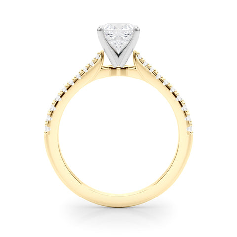 Yellow gold Cushion Cut Solitaire Diamond Engagement Ring with Pave Band and Four-Prong Setting