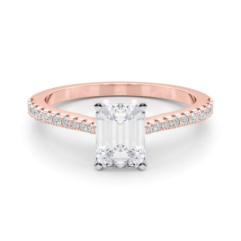 Rose gold Emerald Cut Solitaire Diamond Engagement Ring with Pave Band and Four-Prong Setting