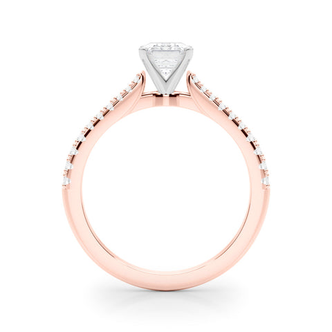 Rose gold Emerald Cut Solitaire Diamond Engagement Ring with Pave Band and Four-Prong Setting