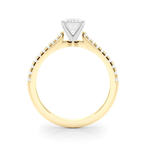 Yellow gold Emerald Cut Solitaire Diamond Engagement Ring with Pave Band and Four-Prong Setting