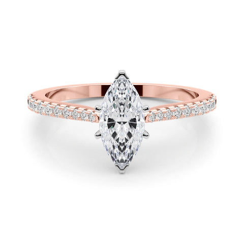 Rose gold Marquise Cut Solitaire Diamond Engagement Ring with Pave Band and Four-Prong Setting