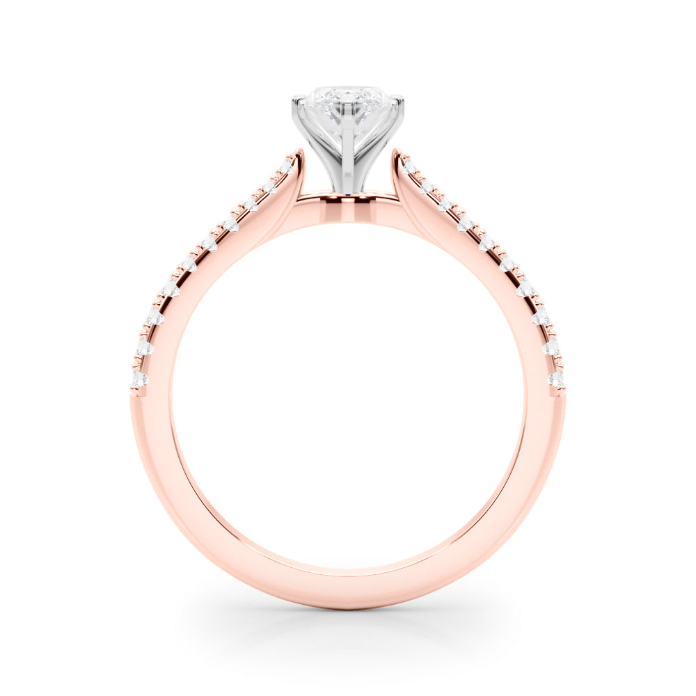 Rose gold Marquise Cut Solitaire Diamond Engagement Ring with Pave Band and Four-Prong Setting
