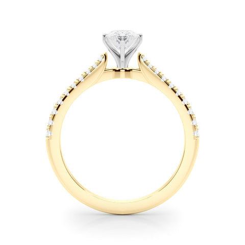 Yellow gold Marquise Cut Solitaire Diamond Engagement Ring with Pave Band and Four-Prong Setting