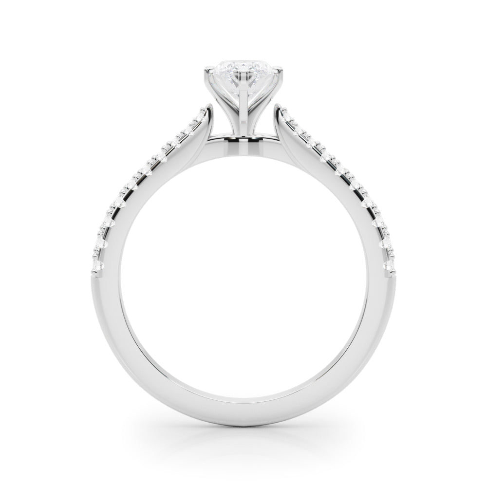 Silver Marquise Cut Solitaire Diamond Engagement Ring with Pave Band and Four-Prong Setting