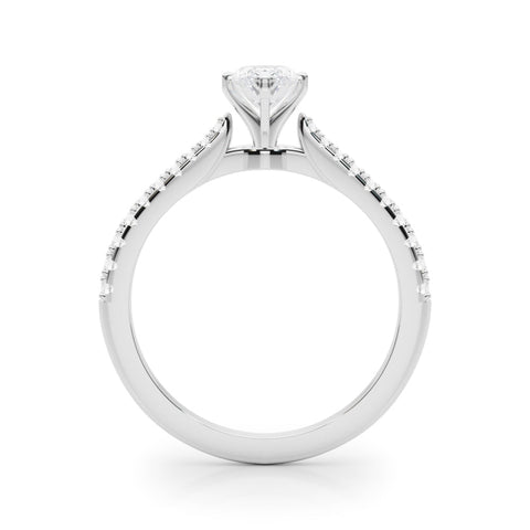 Platinum Marquise Cut Solitaire Diamond Engagement Ring with Pave Band and Four-Prong Setting