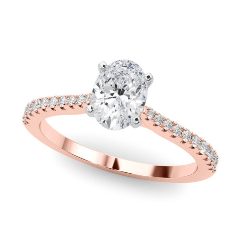 Rose gold Oval Cut Solitaire Diamond Engagement Ring with Pave Band and Four-Prong Setting