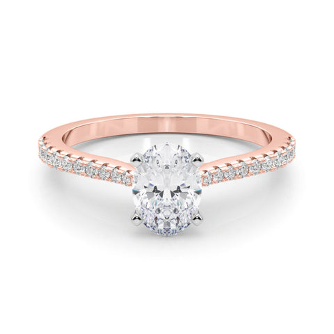 Rose gold Oval Cut Solitaire Diamond Engagement Ring with Pave Band and Four-Prong Setting