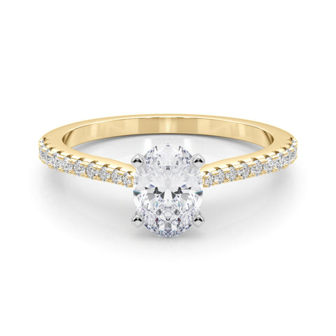 Yellow gold Oval Cut Solitaire Diamond Engagement Ring with Pave Band and Four-Prong Setting