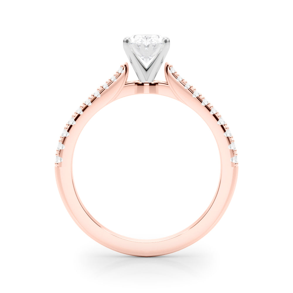 Rose gold Oval Cut Solitaire Diamond Engagement Ring with Pave Band and Four-Prong Setting